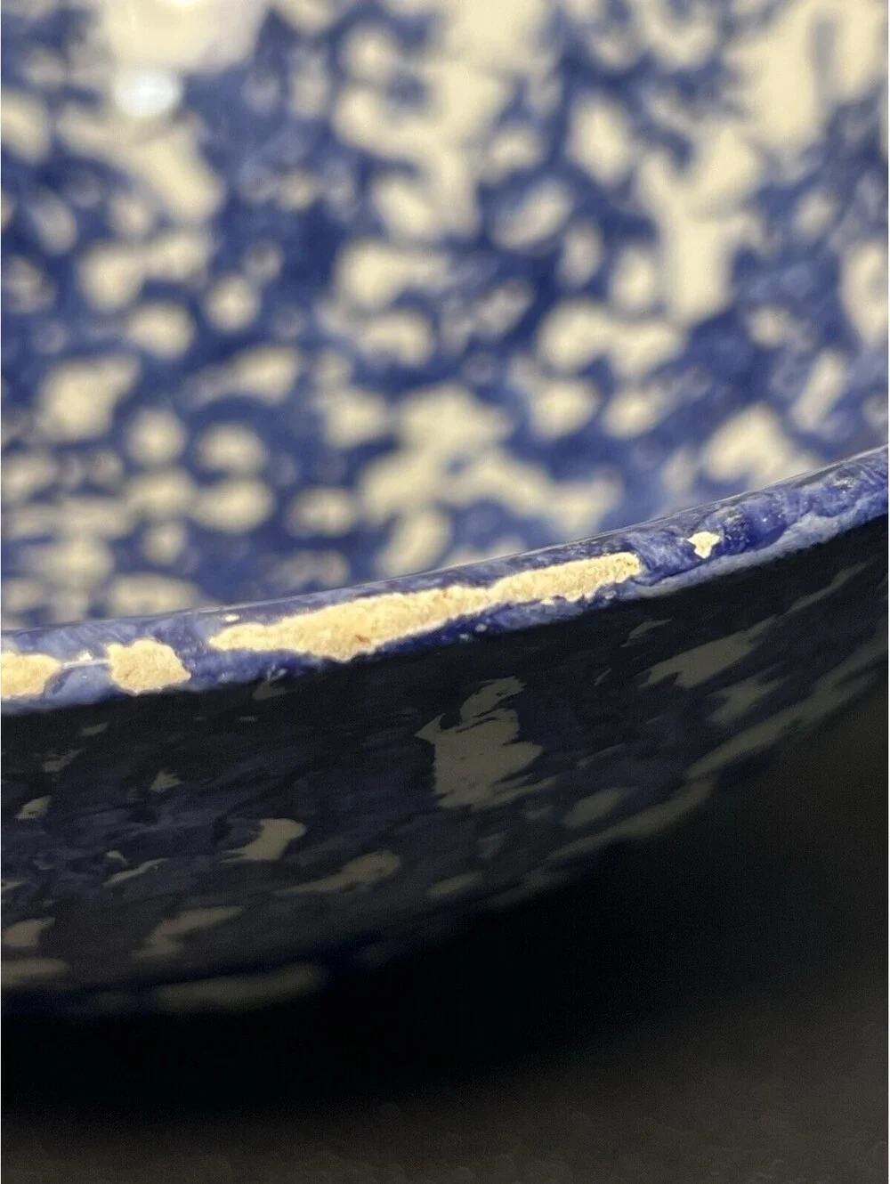 Pier 1 Imports Italy 1990s Bowl Blue White Spongeware Ceramic, 9.5x3.5